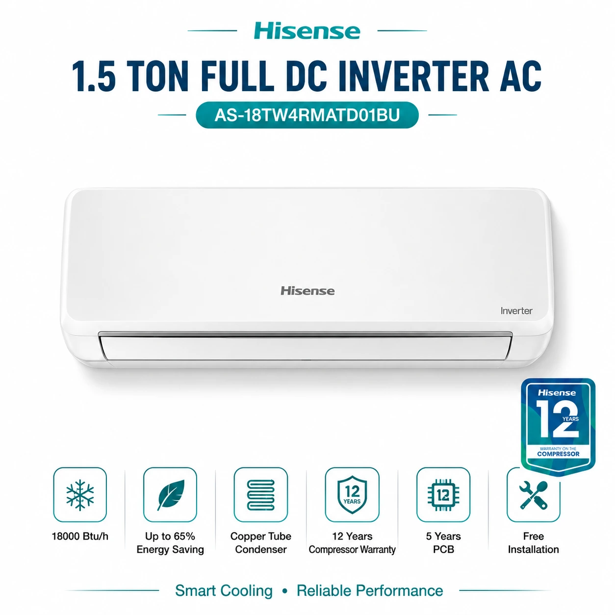 Hisense 1.5 Ton Inverter AC AS18TW4RMATD01B Price and Features in Bangladesh